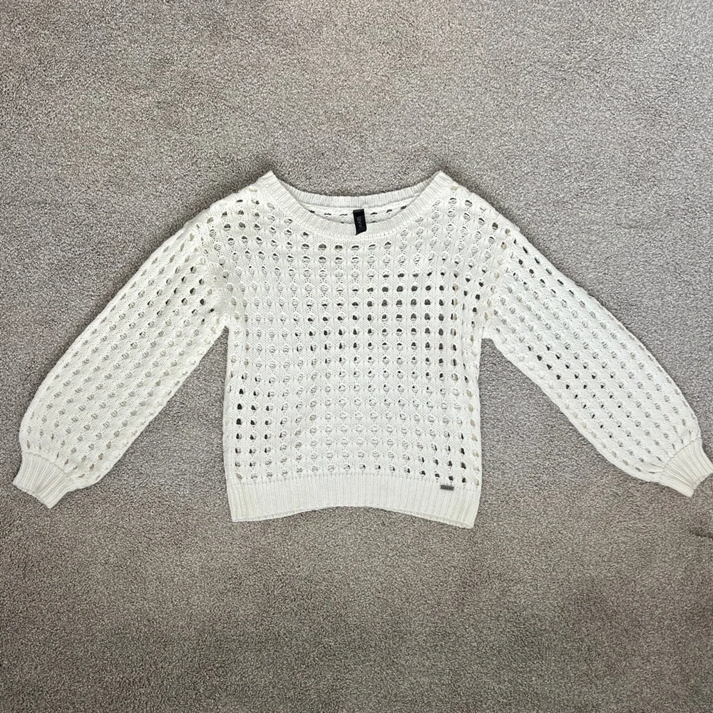 Savvi Off White Crochet Luxury Boutique Light Sweater, On/Off Shoulder Dana
